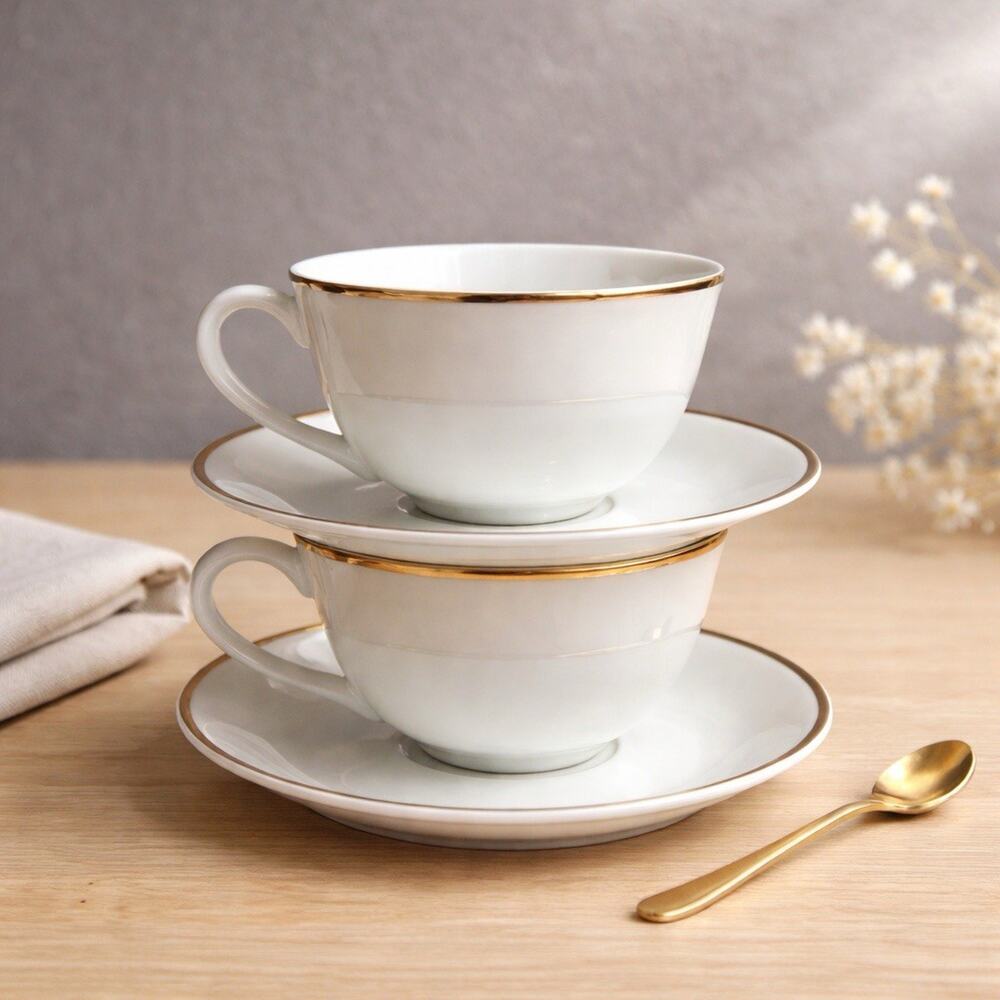 Set of 2 Vintage Regal Manor Robinson Design White Fine China Cup Saucer Japan